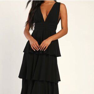 NWT Lulus Amazing Evening Black Tiered Maxi Dress